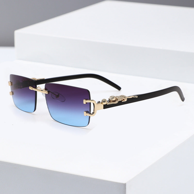 New Jelly Color Frameless Square Sunglasses Metal Leopard Leg Men's And Women's Sunglasses European And American Cross-border Fashion Glasses