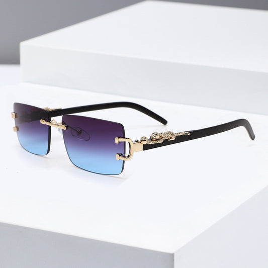 New Jelly Color Frameless Square Sunglasses Metal Leopard Leg Men's And Women's Sunglasses European And American Cross-border Fashion Glasses