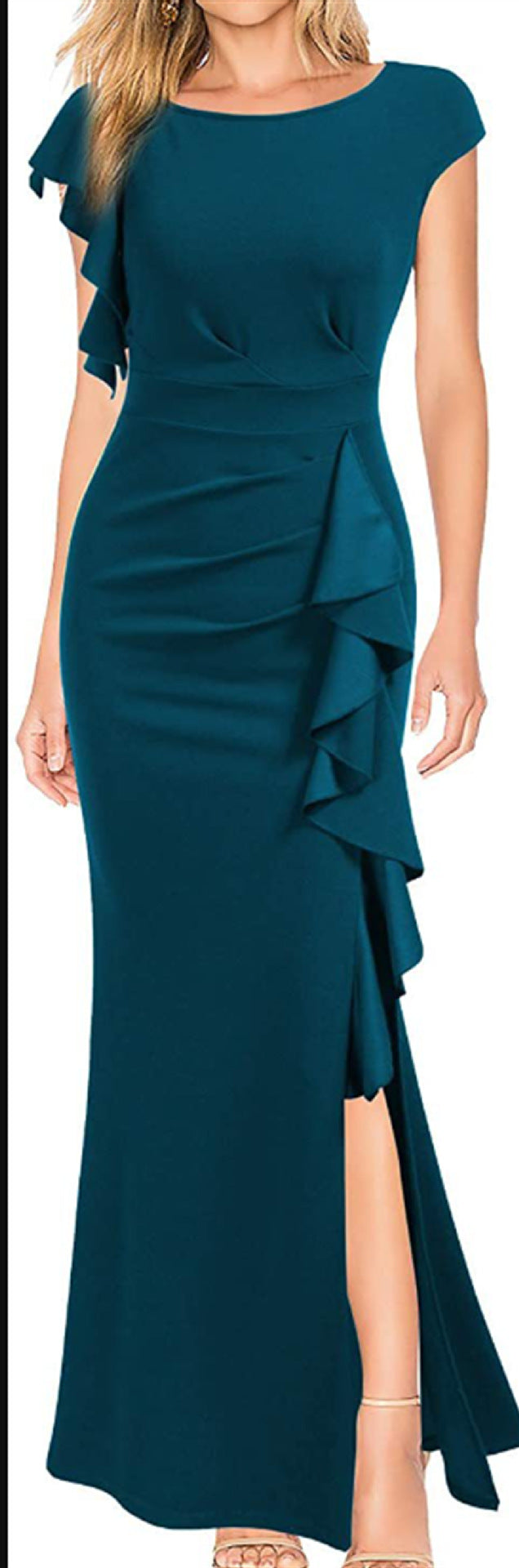 2023 Cross-border European And American High Waist Split Skirt Elegant Fashion Crew Neck Commuter Skirt Evening Dress Long Women's Skirt