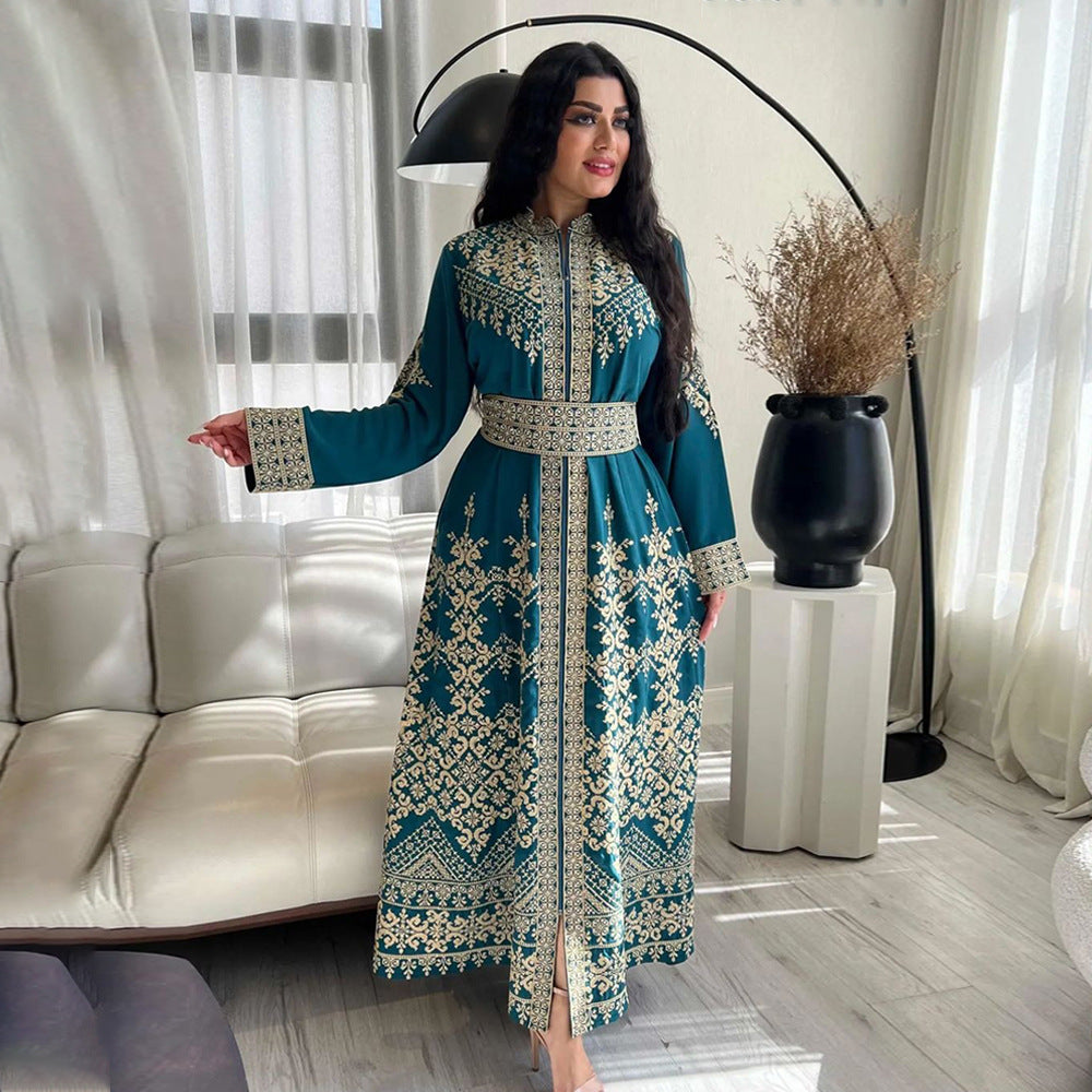 XQY500371 Jalabiya Arab Cross-border Dubai New Printed Zipper Robe Ethnic Style Dress