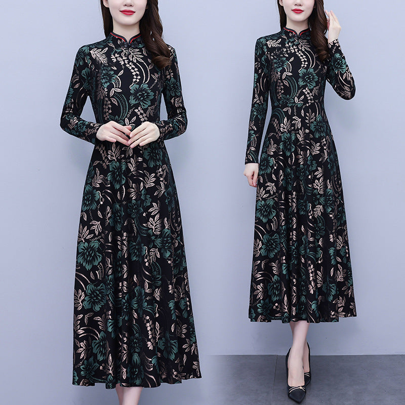 Floral Mid-length Dress Women's 2024 Spring New Korean Style Western Style Wide Lady Slimming A- Line Skirt Fashion
