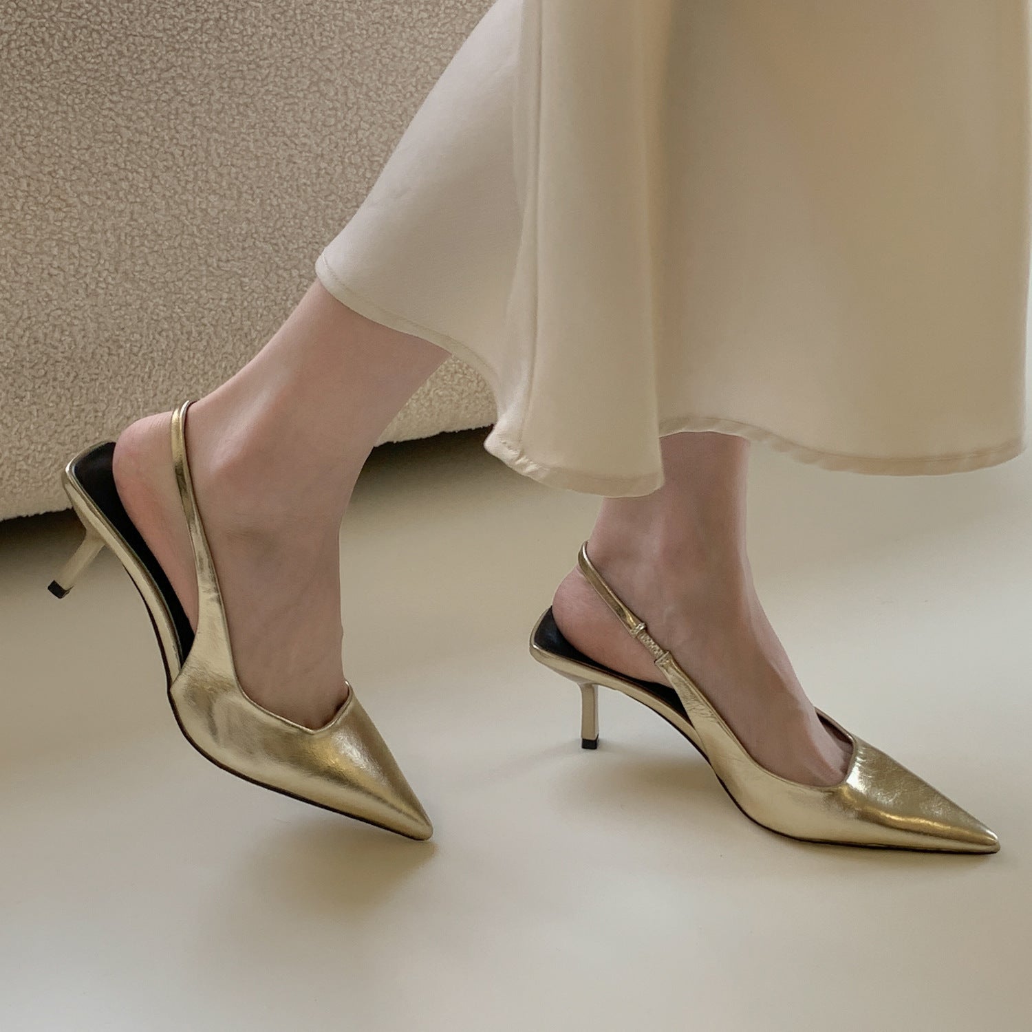 Silver High Heels Pointed Toe Temperament Baotou Sandals Fairy Shoes 2025 New Spring And Summer French Hole Shoes