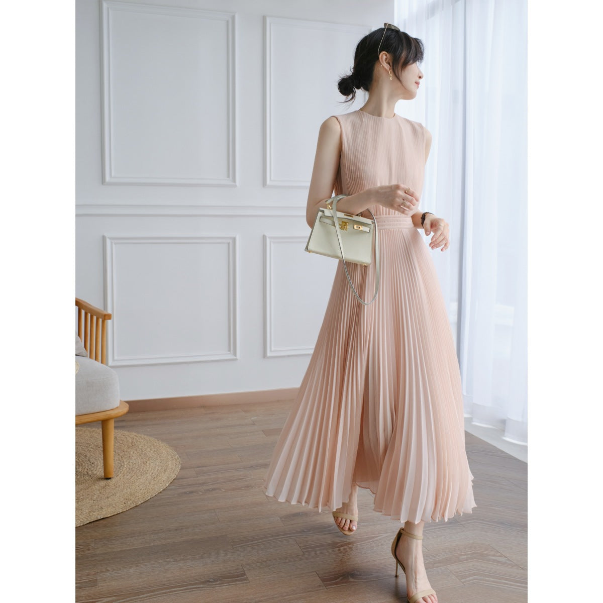 Ruthless Beauty Ruthless Temperament! Romantic Elegant Summer Gentle Powder Pleated Skirt High Waist Elegant Fairy Vest Dress