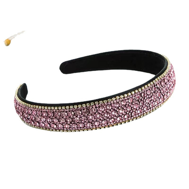 Qi Wei's Same Style Hair Band Elegant Retro Korean Style Rhinestone Hair Card Color Diamond Wide-brimmed Women's Hair Hair Hair Accessories