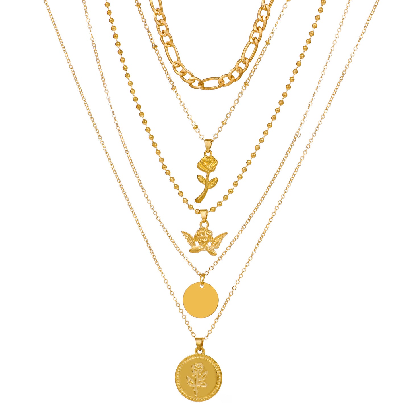 Mu Shang Punk Style New Multi-layer Necklace Women's European And American Cross-border Retro Rose Angel Multi-layer Pendant Collarbone Chain