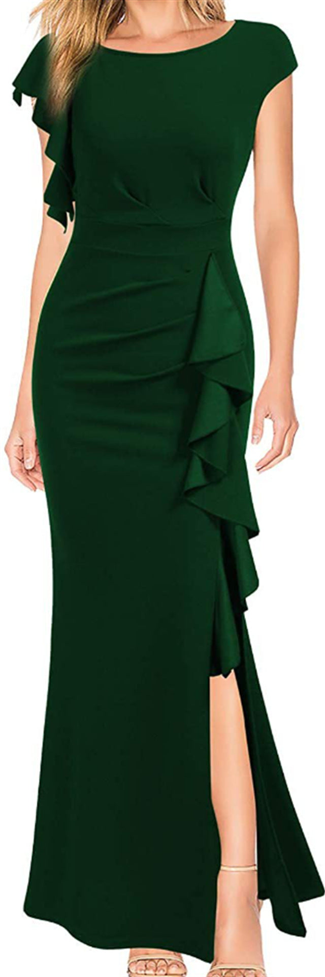 2023 Cross-border European And American High Waist Split Skirt Elegant Fashion Crew Neck Commuter Skirt Evening Dress Long Women's Skirt
