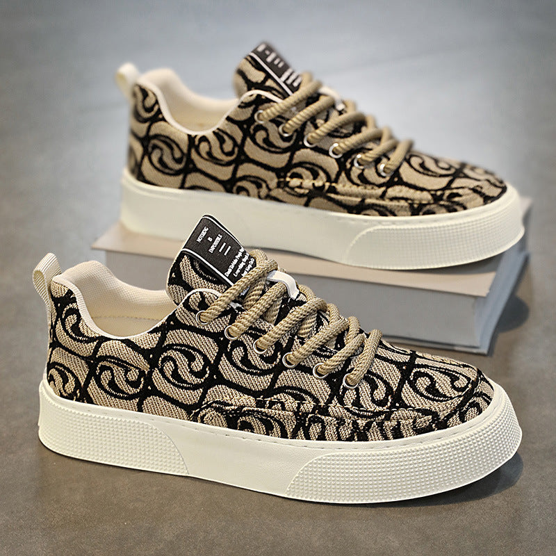 Canvas Shoes Men's Low-top Summer 2024 New Niche Low-top Printed Sneakers Men's Thick-soled Sports Casual Trendy Shoes