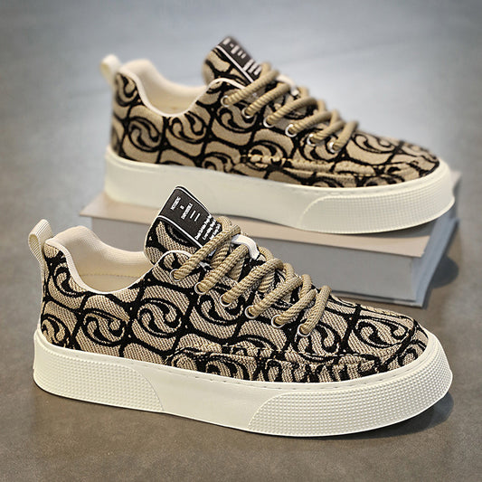 Canvas Shoes Men's Low-top Summer 2024 New Niche Low-top Printed Sneakers Men's Thick-soled Sports Casual Trendy Shoes