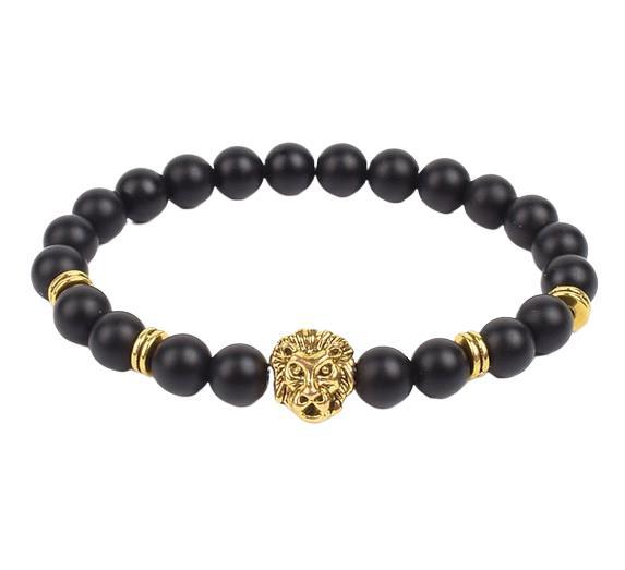 8mm Volcanic Stone Spacer Alloy Lion Head Black Gall Stone Yoga Bracelet DIY Cross-border Supply Buddha Beads Bracelet