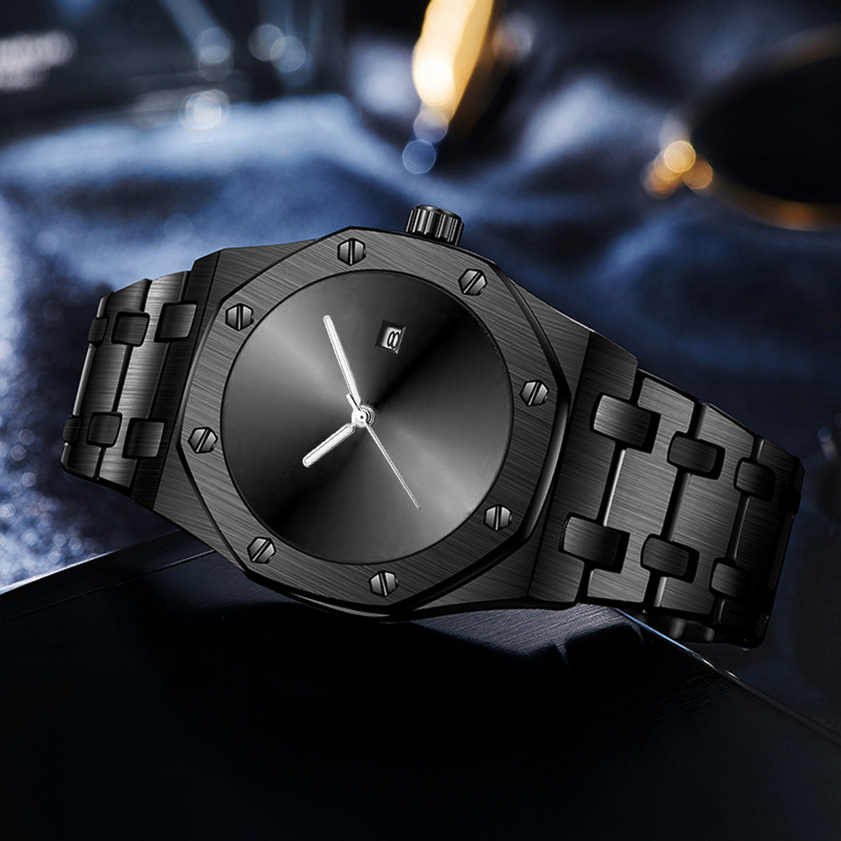 PINTIME/product Time Foreign Trade Cross-border E-commerce Men's Watch Personality Creative Trendy Black Technology Cool Steel Belt Watch