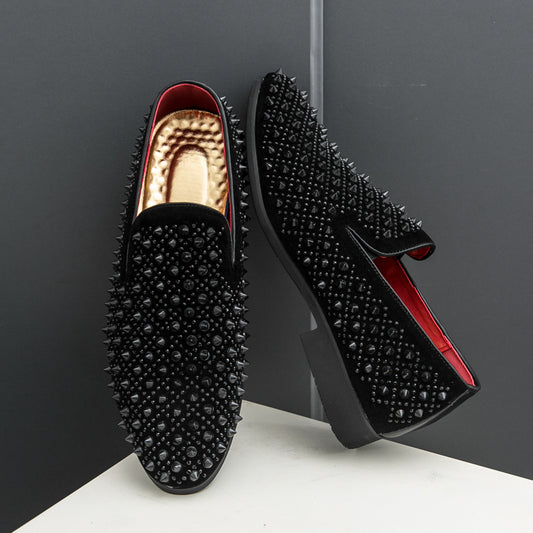 Leather Shoes Men's British Pointed Rhinestone Sequin Foot Set Business Korean Style Fashionable Shoes Men's Shoes For Wedding Stylist