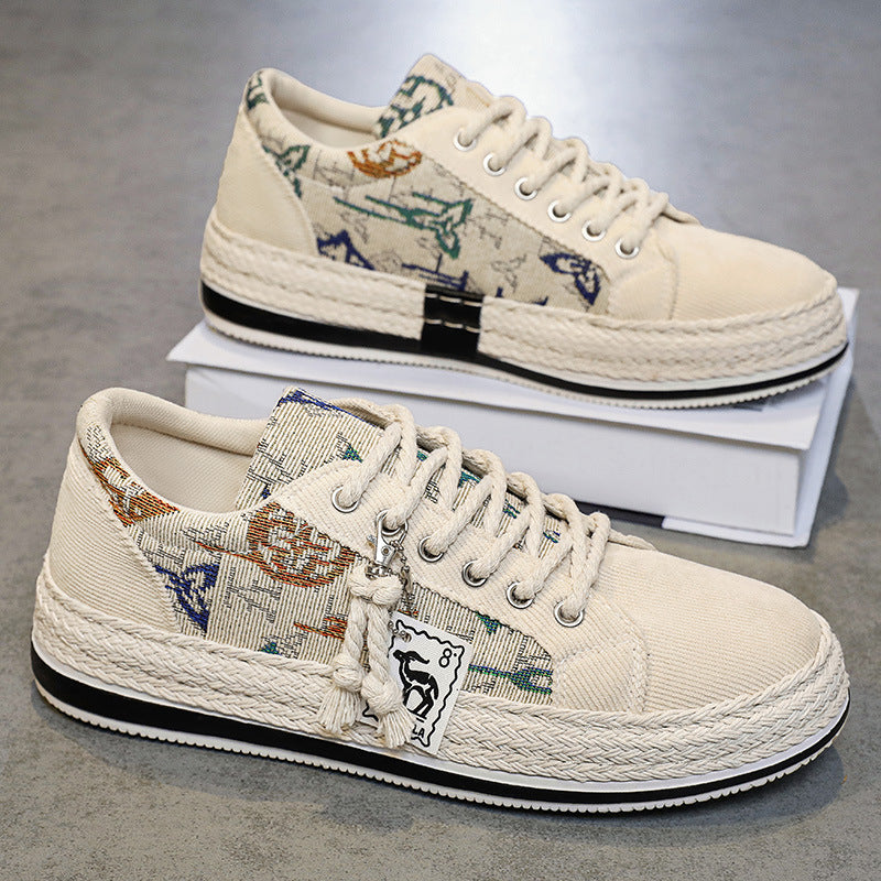 Canvas Shoes Men's Shoes Summer Breathable Trendy Corduroy Flat Shoes Men's Casual Lightweight Thin Old Beijing Cloth Shoes