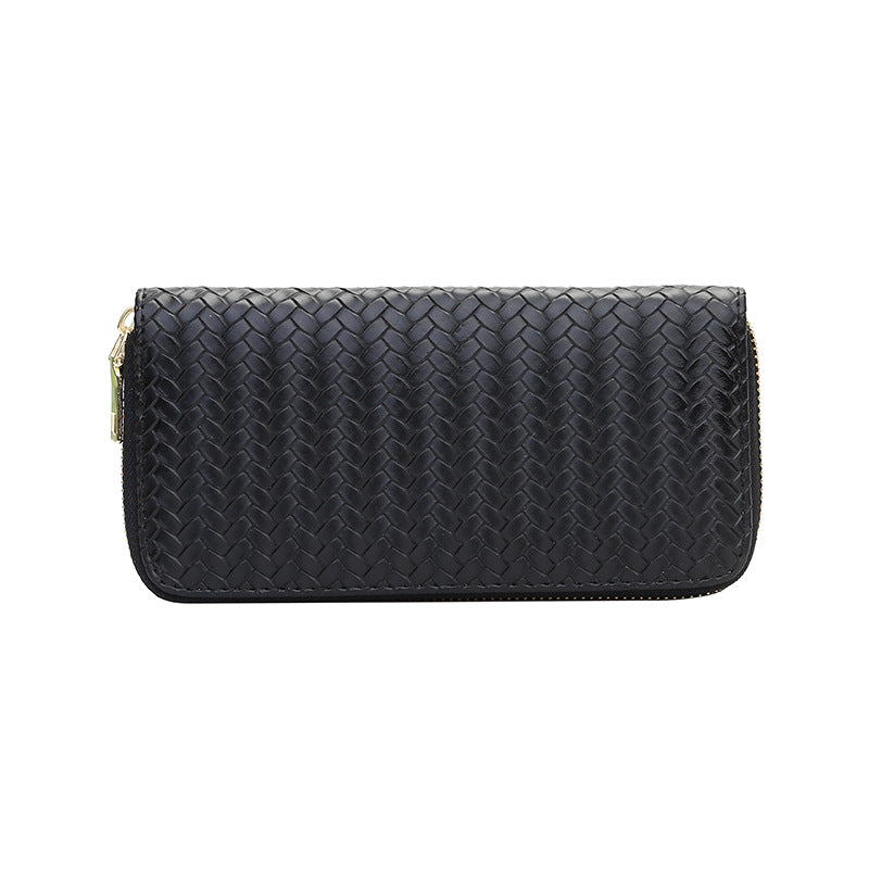 European And American Style Fashion PU Leather Woven Wallet Coin Wallet New Fashionable Women's Wallet Mid-length Zipper Clutch