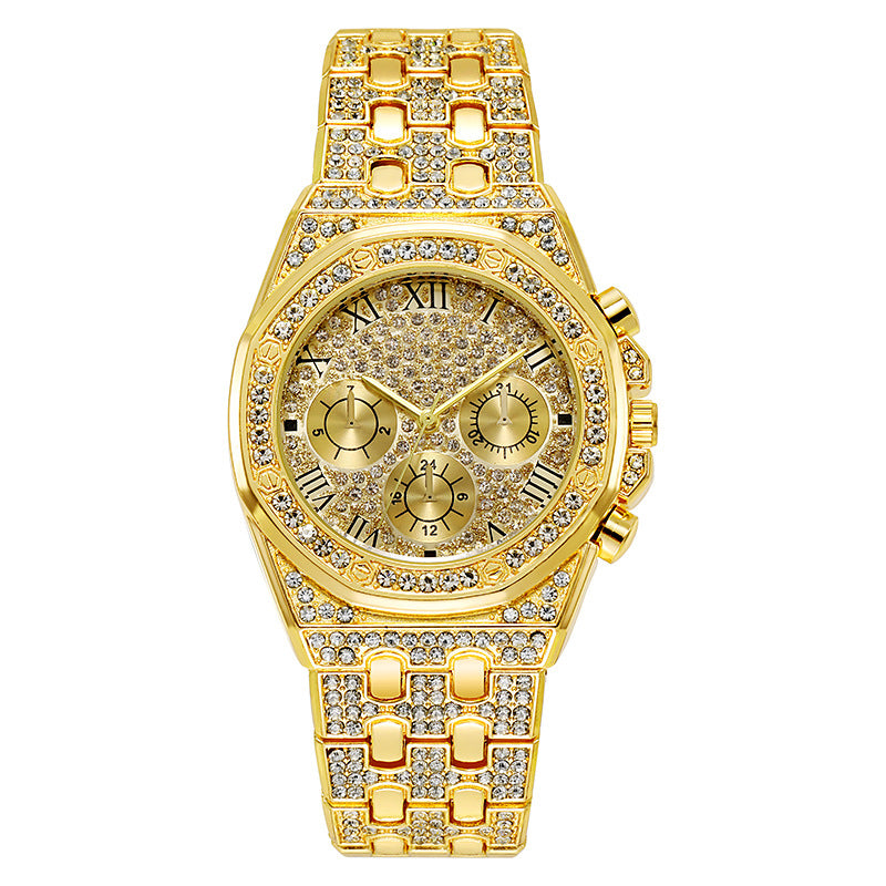 2021 New Foreign Trade Hot-selling Watches With Full Diamond Steel Band Quartz Rhinestone Dial Men's Fashion Watches Cross-border