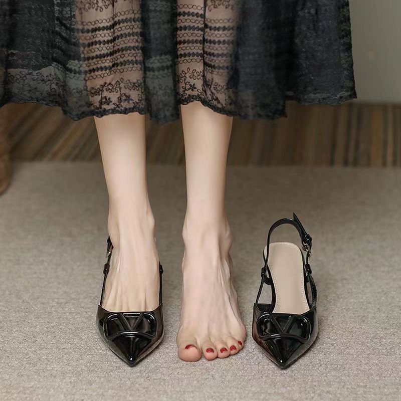 High Heels Women's French Style Spring And Summer Shallow Mouth Wedding Shoes Plus Size Fashion 2024 Nude Chanel Style All-match Thin Heel Baotou