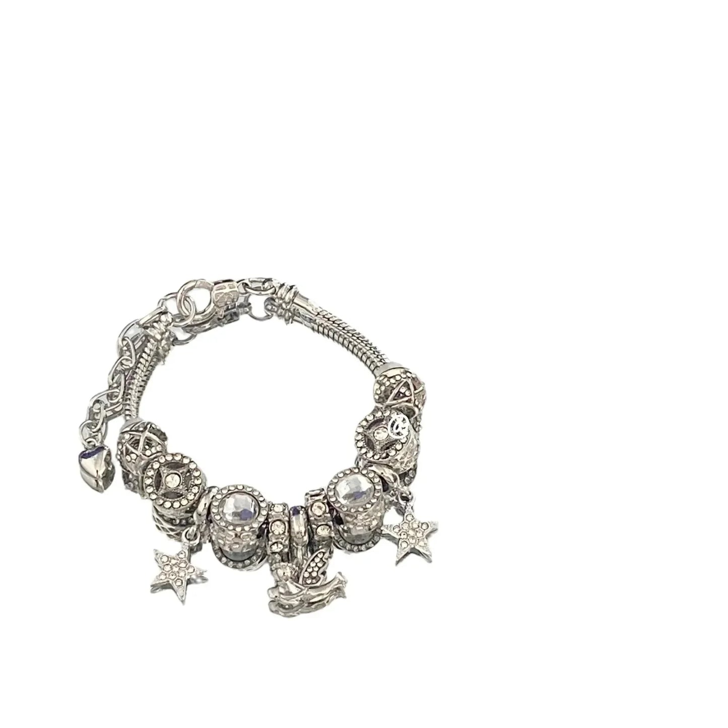 Ins Niche Light Luxury Vintage Panjia Style Bracelet Women's White Glazed Beads Five-pointed Star Angel Pendant Bracelet