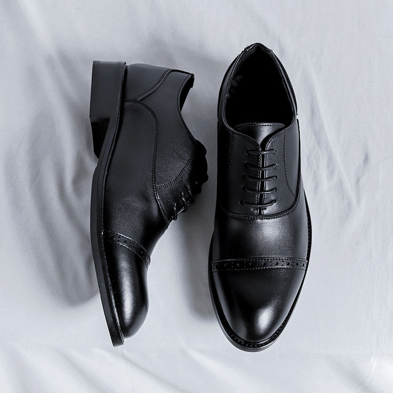 Men's Leather Shoes Pointed British Style Derby Shoes Casual Three-joint Business Formal Dress Bridegroom Wedding Shoes 8166-R