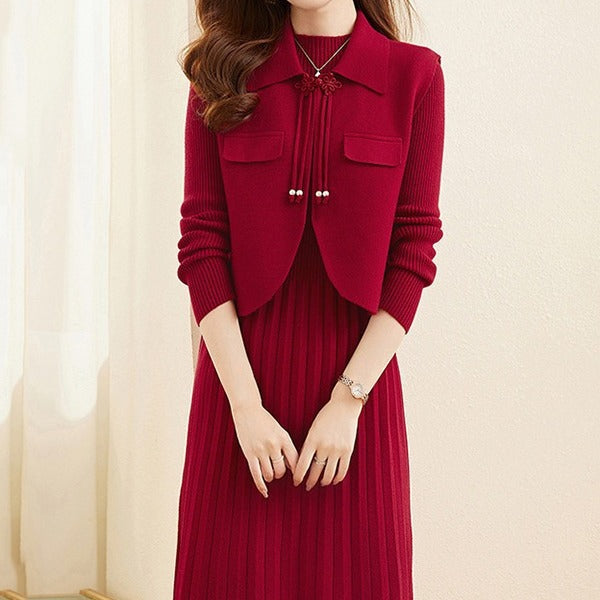 High-end Fashion Sweater Suit Skirt Women's Autumn And Winter 2023 New Chanel Style Two-piece French Knitted Dress