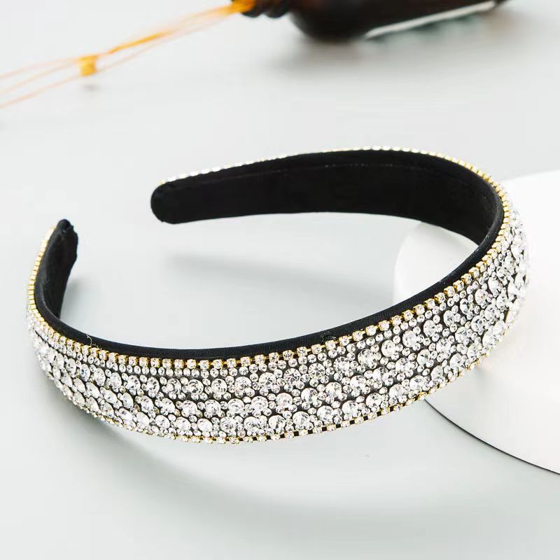 Qi Wei's Same Style Hair Band Elegant Retro Korean Style Rhinestone Hair Card Color Diamond Wide-brimmed Women's Hair Hair Hair Accessories