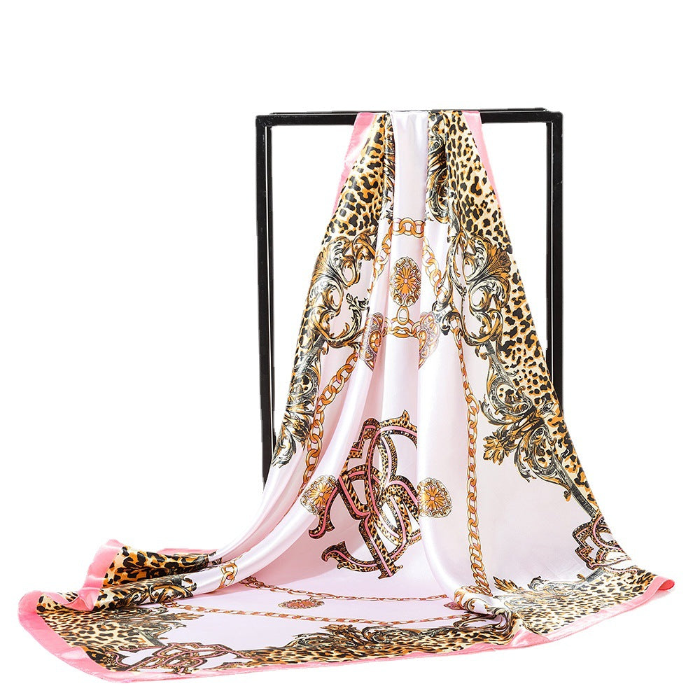 90 Ethnic Satin Large Square Scarf Headscarf Spring And Summer Oil Painting Scarf Sunscreen Shawl All-match Women's Silk Scarf Bag Belt