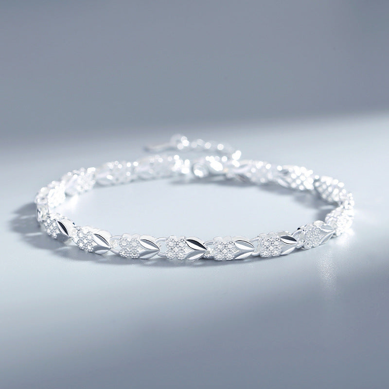 Silver Clover Bracelet Women's Lucky Heart-shaped Silver Bracelet Adjustable Silver-plated Bracelet Heart-shaped 520 Gift