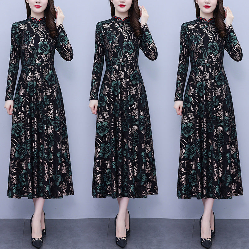 Floral Mid-length Dress Women's 2024 Spring New Korean Style Western Style Wide Lady Slimming A- Line Skirt Fashion