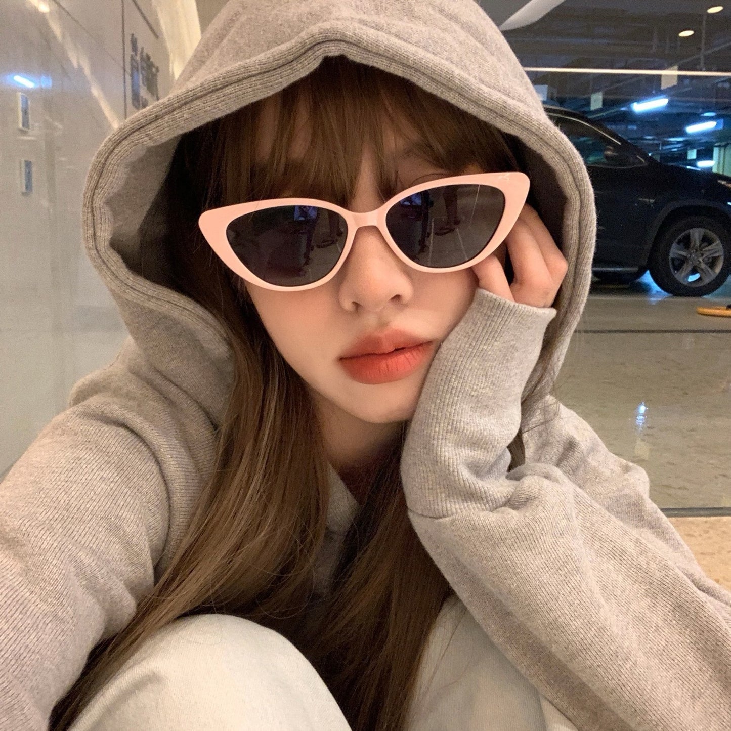 Pink Cat's Eye Sunglasses Women's Small Frame Sunglasses Ins Style Teame Summer Vintage Triangle Cat's Eye Sunscreen Glasses