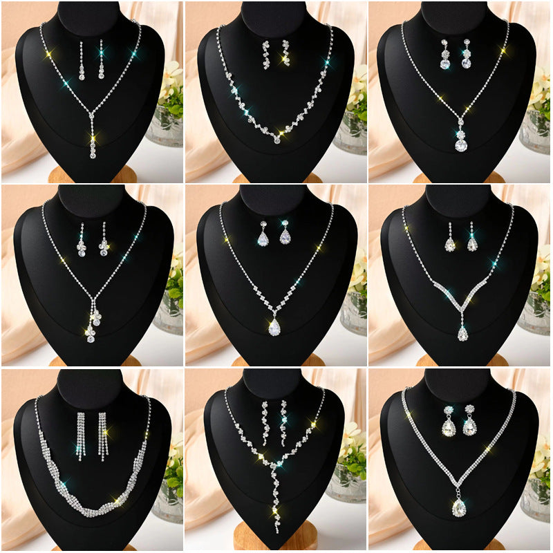 Cross-border Explosions Bridal Jewelry Necklace Rhinestone Zircon Wedding Dress Women's Wedding Accessories High-end Two-piece Set