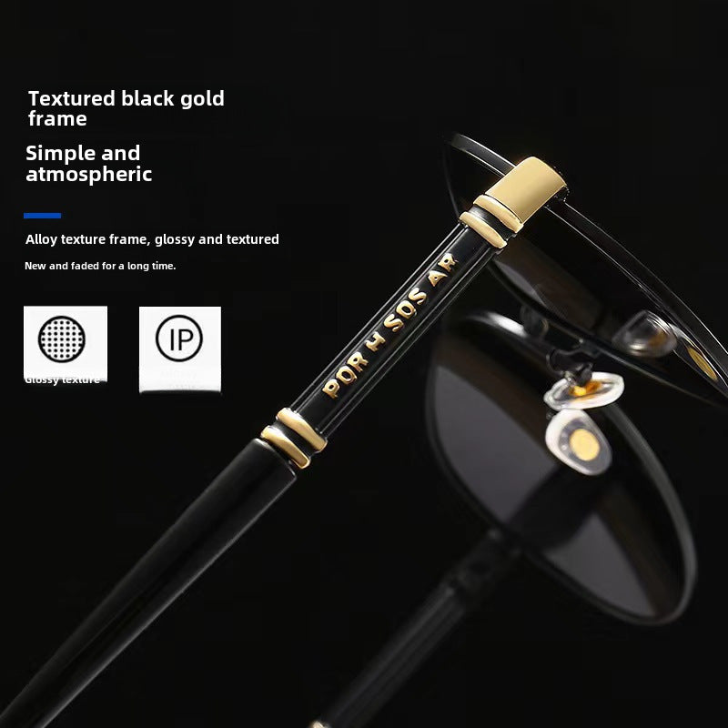 2024 New Polarized Sunglasses Photosensitive Photochromic Men's Sunglasses Metal Frog Glasses Black Frame Glasses Factory Wholesale