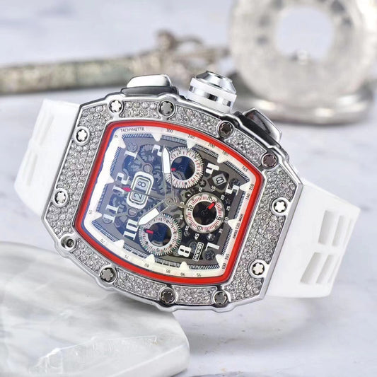 2020 New European And American Hollow Ghost Head Watch Diamond-encrusted Business Men's Watch Fashion Barrel-shaped Six-pin Quartz Watch