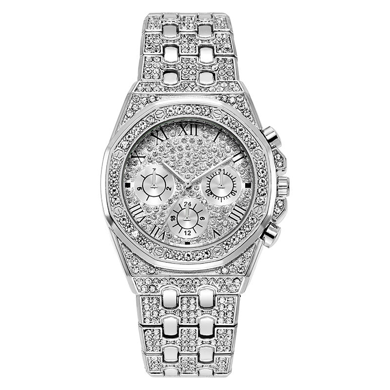 2021 New Foreign Trade Hot-selling Watches With Full Diamond Steel Band Quartz Rhinestone Dial Men's Fashion Watches Cross-border