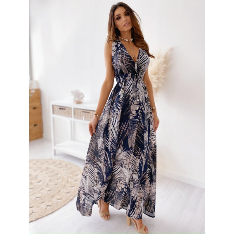 Europe And The United States Foreign Trade Independent Station Wish Amazon Explosions 2023 Summer New Printed Backless Strap Dress