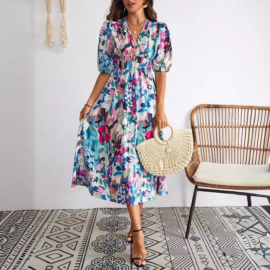 2023 Fashionable Printed Women's Dress Amazon Cross-Border Independent Station Premium Quality Clothing For All Seasons
