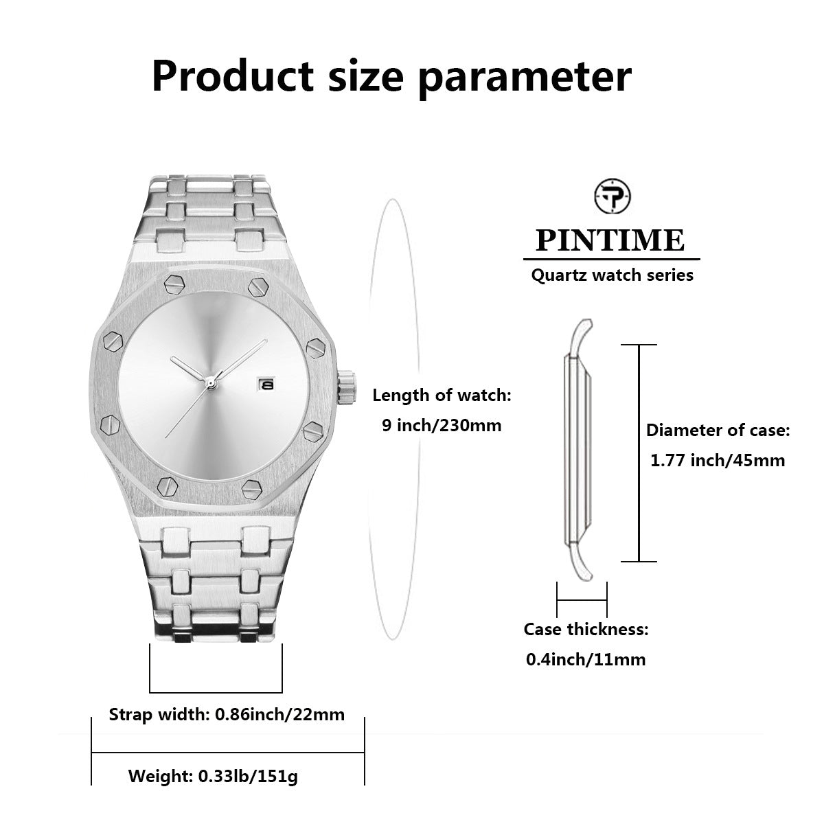 PINTIME/product Time Foreign Trade Cross-border E-commerce Men's Watch Personality Creative Trendy Black Technology Cool Steel Belt Watch