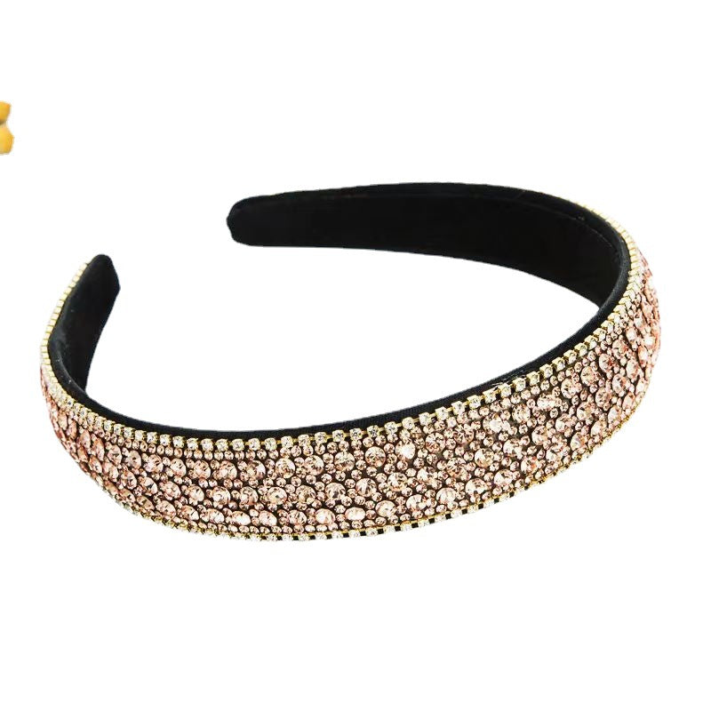 Qi Wei's Same Style Hair Band Elegant Retro Korean Style Rhinestone Hair Card Color Diamond Wide-brimmed Women's Hair Hair Hair Accessories