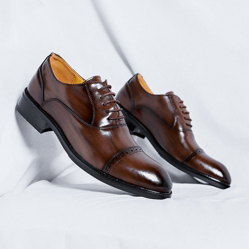 Men's Leather Shoes Pointed British Style Derby Shoes Casual Three-joint Business Formal Dress Bridegroom Wedding Shoes 8166-R