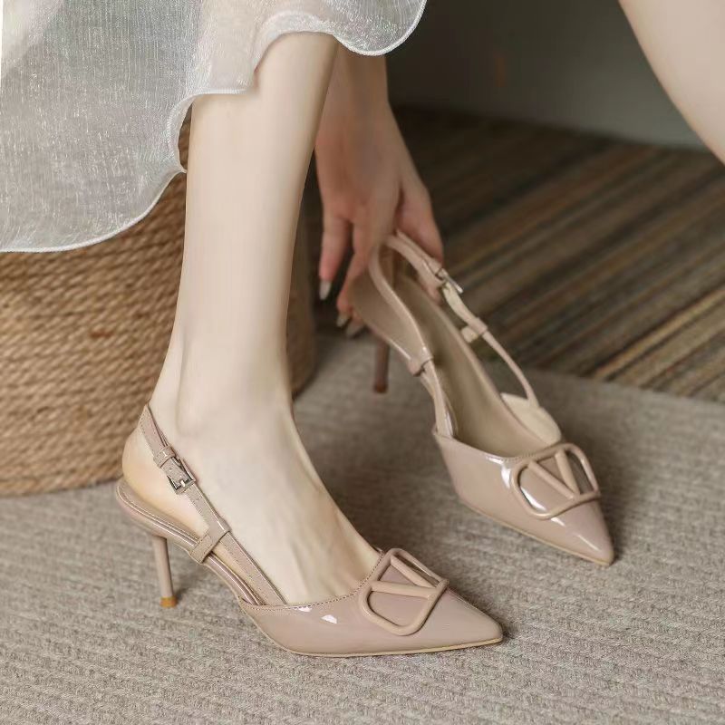 High Heels Women's French Style Spring And Summer Shallow Mouth Wedding Shoes Plus Size Fashion 2024 Nude Chanel Style All-match Thin Heel Baotou
