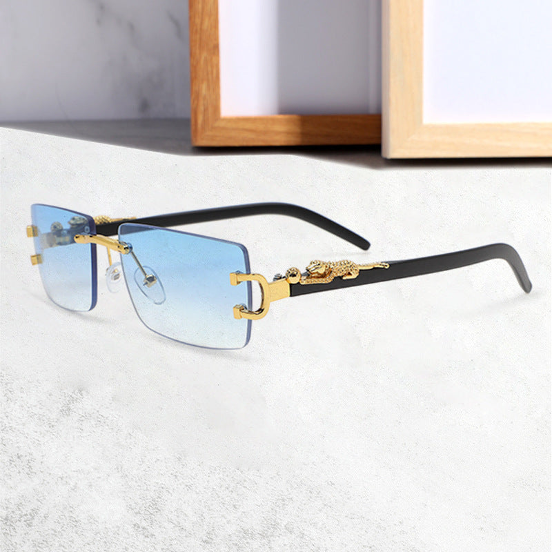 2023 New Fashion Frameless Cut Square Sunglasses Men And Women Trendy Personality Leopard Glasses Leg Cross-border Glasses Wholesale