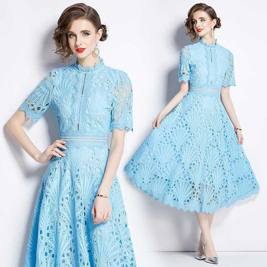 Socialite High-class Lace Dress Women's Summer Crochet Embroidery Design Niche Chic Dairy Elegant Skirt