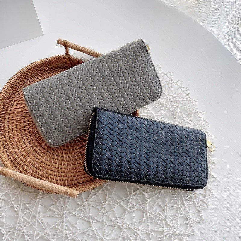 European And American Style Fashion PU Leather Woven Wallet Coin Wallet New Fashionable Women's Wallet Mid-length Zipper Clutch