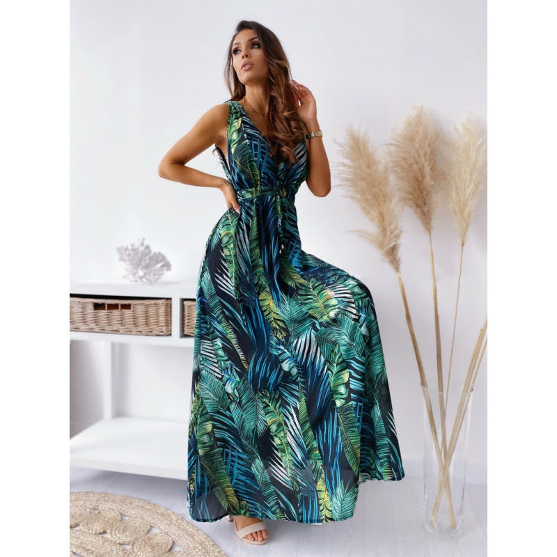 Europe And The United States Foreign Trade Independent Station Wish Amazon Explosions 2023 Summer New Printed Backless Strap Dress