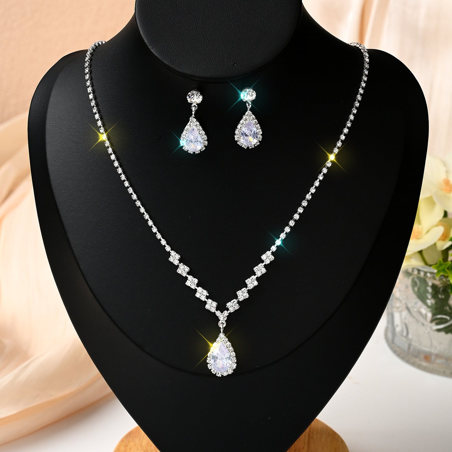 Cross-border Explosions Bridal Jewelry Necklace Rhinestone Zircon Wedding Dress Women's Wedding Accessories High-end Two-piece Set