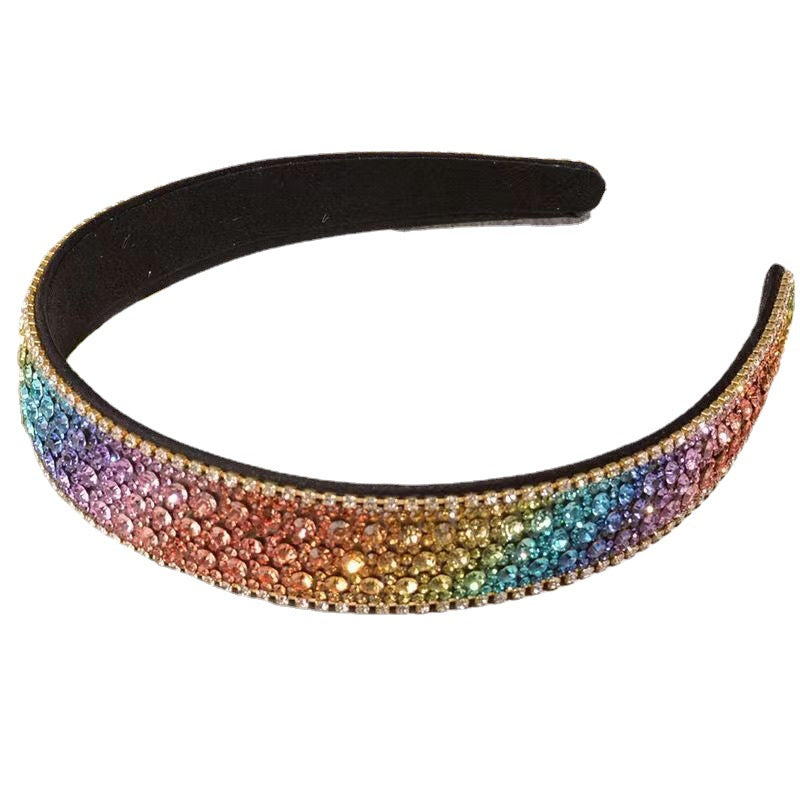 Qi Wei's Same Style Hair Band Elegant Retro Korean Style Rhinestone Hair Card Color Diamond Wide-brimmed Women's Hair Hair Hair Accessories