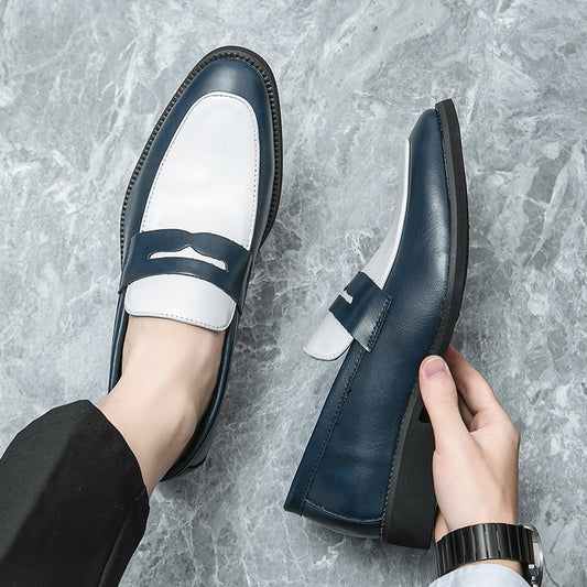 Foreign Trade Plus Size 2024 Spring Black And White Color Matching Leather Shoes Plus Size Slip-on Loafers Cross-border Business Casual Men's Shoes