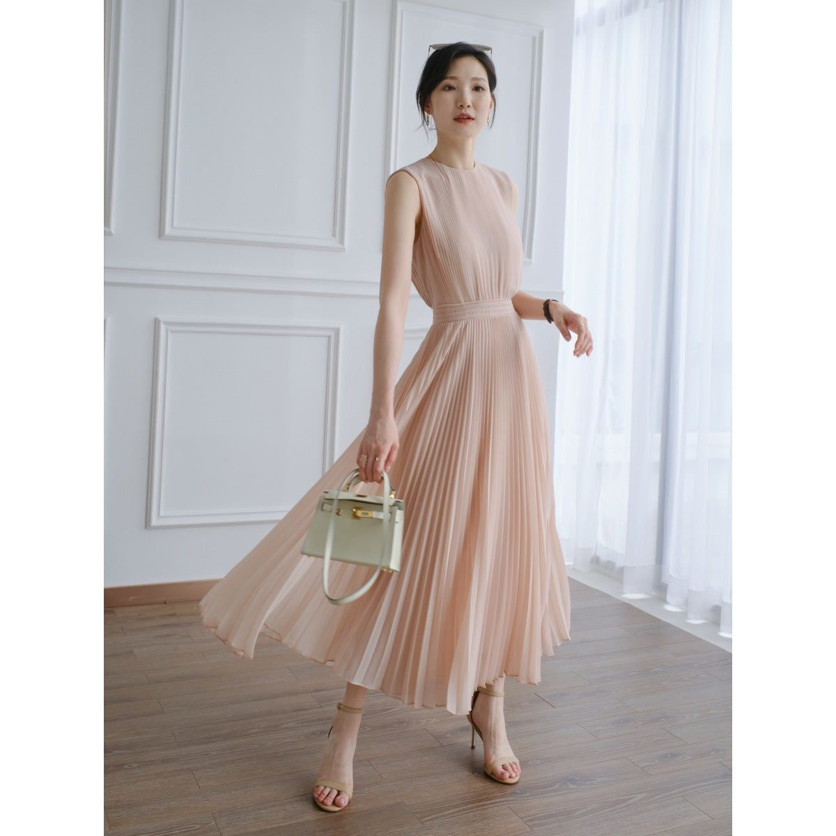 Ruthless Beauty Ruthless Temperament! Romantic Elegant Summer Gentle Powder Pleated Skirt High Waist Elegant Fairy Vest Dress