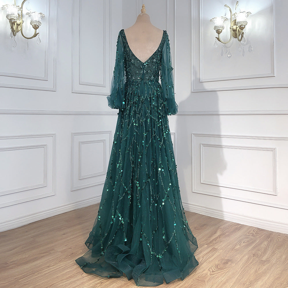 2024 Cross-border New Golden Heavy Industry Beaded Luxury Evening Dress Sexy Socialite Temperament Queen Dress DQ7109