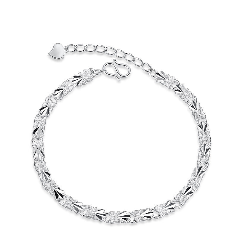 Silver Clover Bracelet Women's Lucky Heart-shaped Silver Bracelet Adjustable Silver-plated Bracelet Heart-shaped 520 Gift