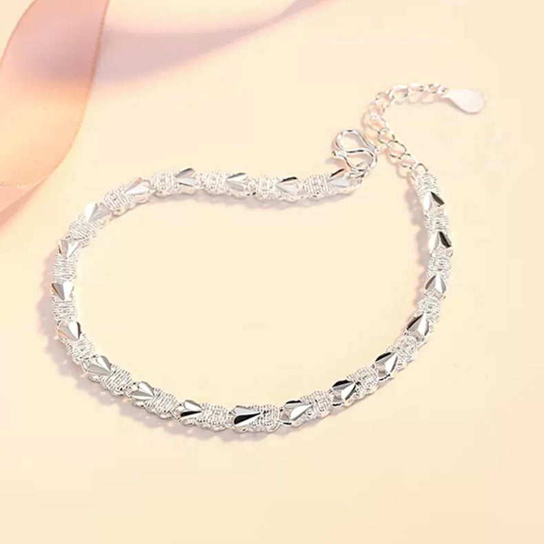 Silver Clover Bracelet Women's Lucky Heart-shaped Silver Bracelet Adjustable Silver-plated Bracelet Heart-shaped 520 Gift