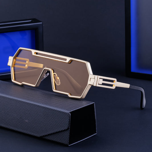 Retro Steampunk Sunglasses Men's Trendy One-piece Irregular Sunglasses Women's Cross-border Glasses Wholesale 2023 New