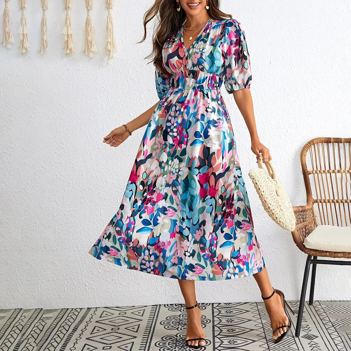 2023 Fashionable Printed Women's Dress Amazon Cross-Border Independent Station Premium Quality Clothing For All Seasons